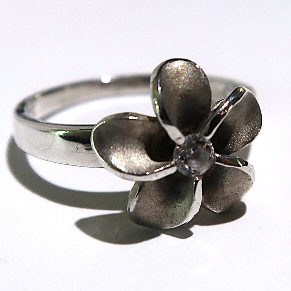 925 Silver Summer Flower Band with White Stone Woman's Silver Ring Size 4.75 - Picture 2 of 8